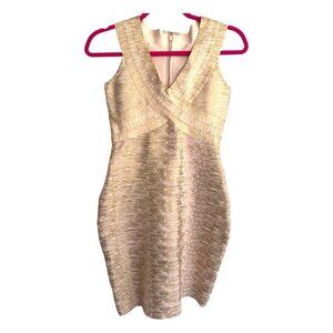 NWOT Metallic Gold Foil Blush Woodgrain Print Bandage Bodycon Mini Dress Size M